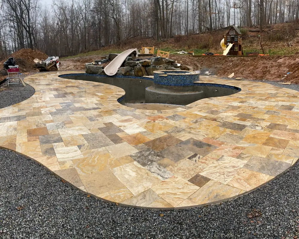 Travertine Pool Deck Install