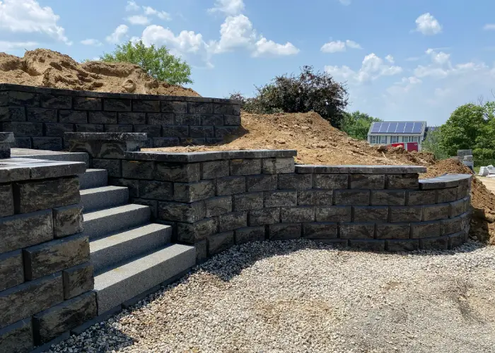 Tiered Retaining Wall & Granite Steps
